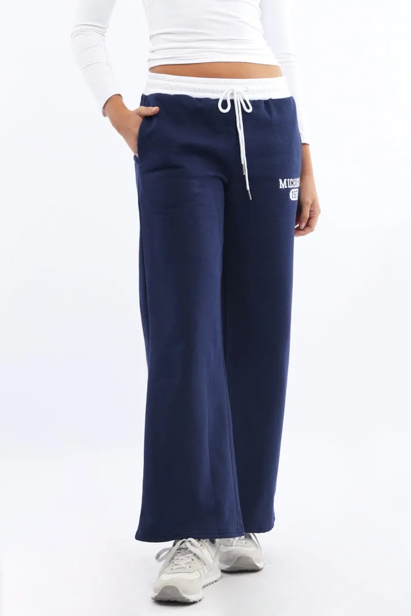 Blue Track Pants Wide Leg sold by Ally Fashion product image thumbnail 2