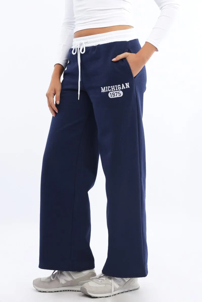 Blue Track Pants Wide Leg sold by Ally Fashion product image thumbnail 3