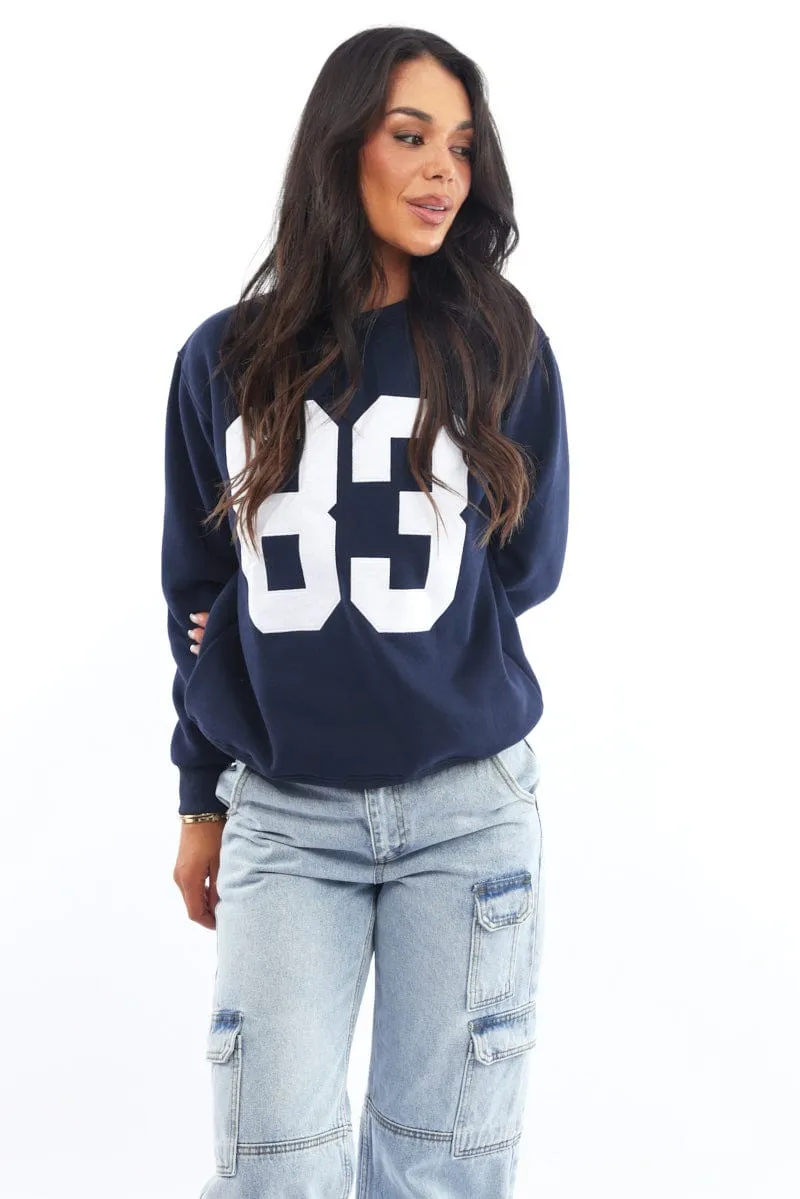 Blue Graphic Sweater Long Sleeve sold by Ally Fashion