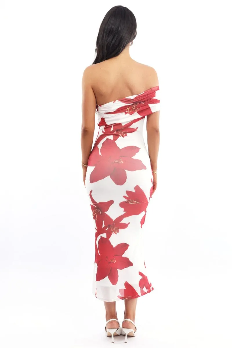 White Floral Bodycon Dress One Shoulder Mesh sold by Ally Fashion product image thumbnail 4