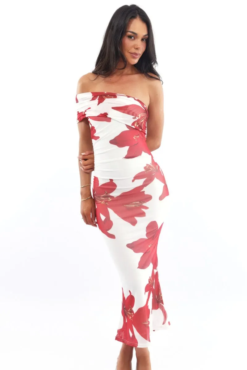 White Floral Bodycon Dress One Shoulder Mesh sold by Ally Fashion product image thumbnail 2