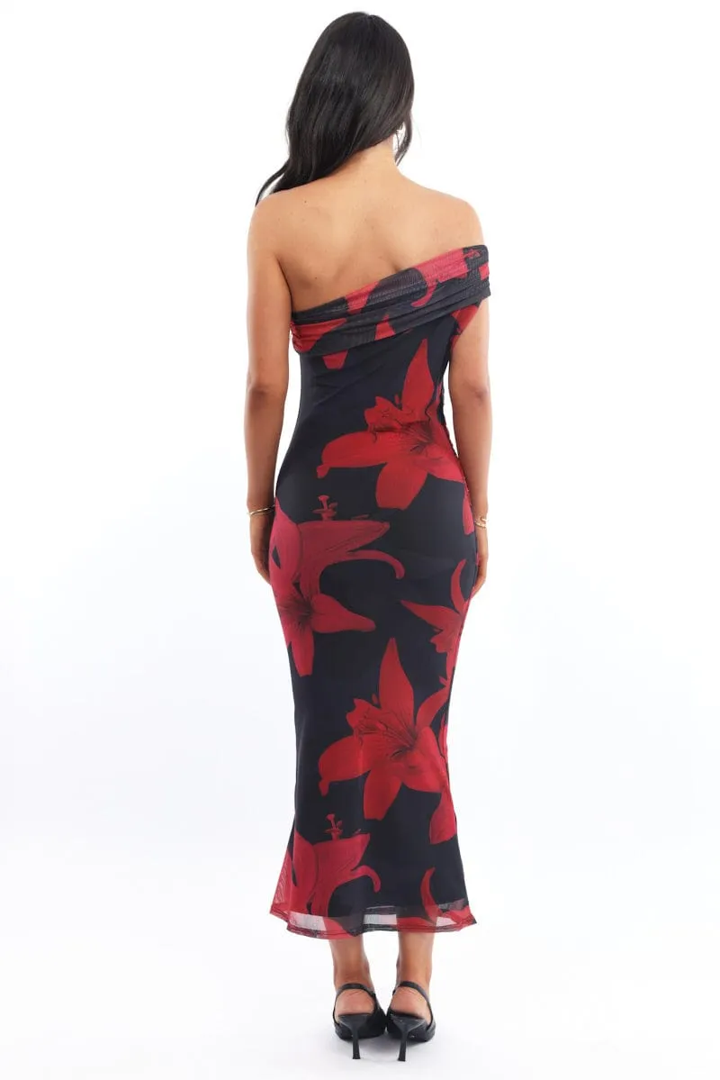 Black Floral Bodycon Dress One Shoulder Mesh sold by Ally Fashion product image thumbnail 3