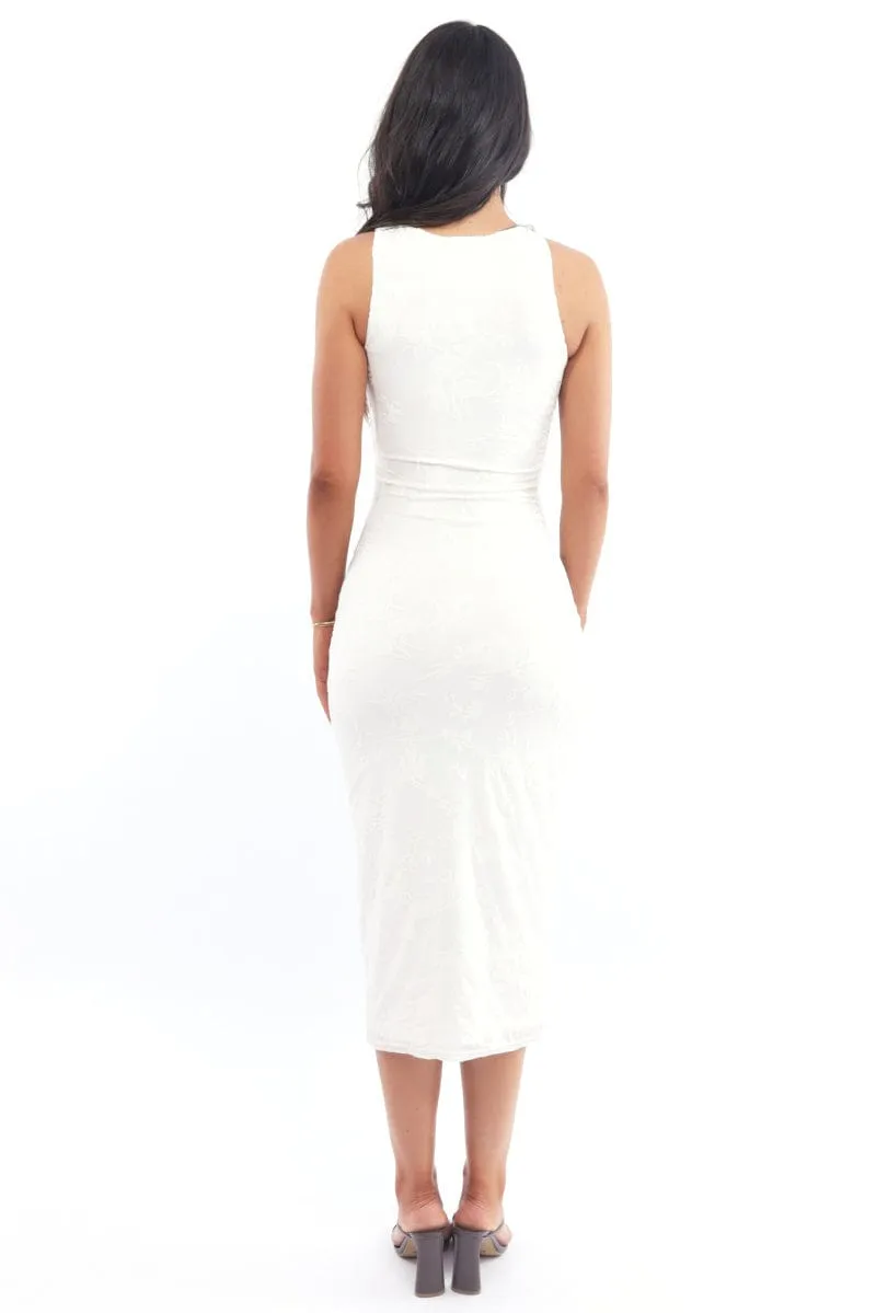 White Bodycon Dress Round Neck Sleeveless Burnout sold by Ally Fashion product image thumbnail 4