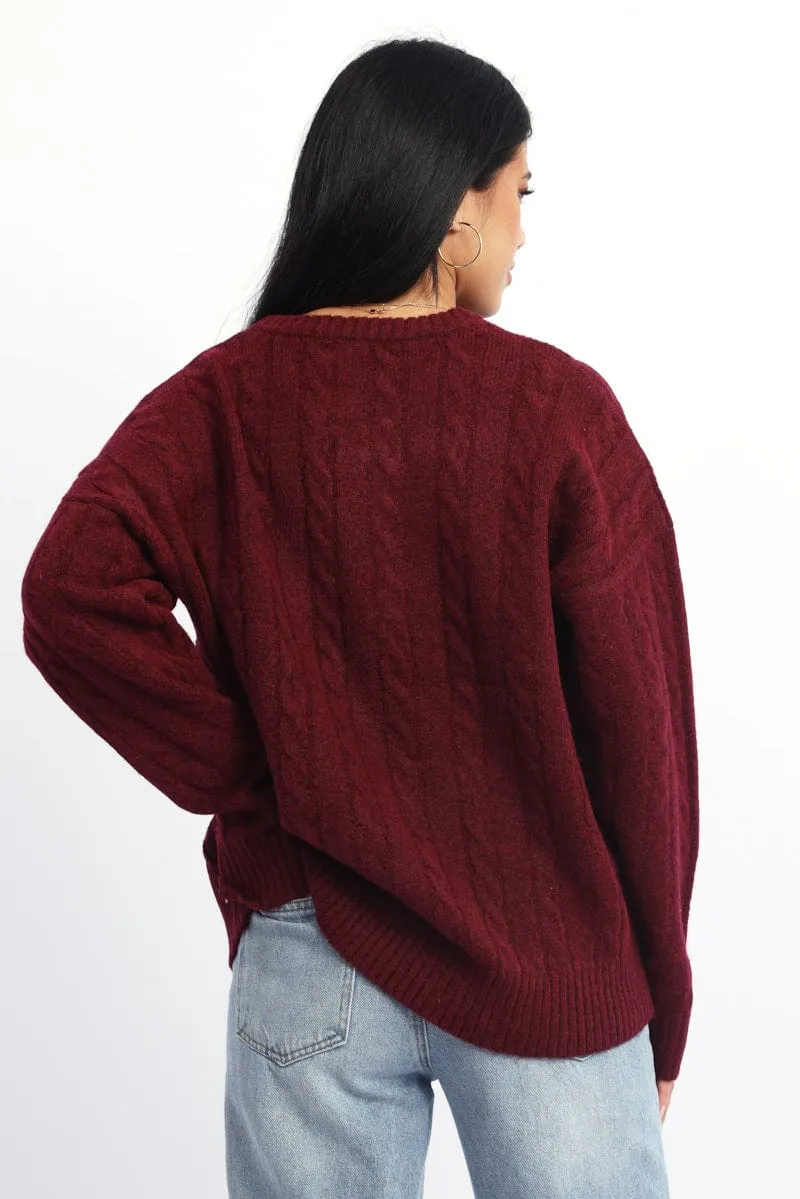 Red Knit Jumper Long Sleeve Cable sold by Ally Fashion product image thumbnail 4