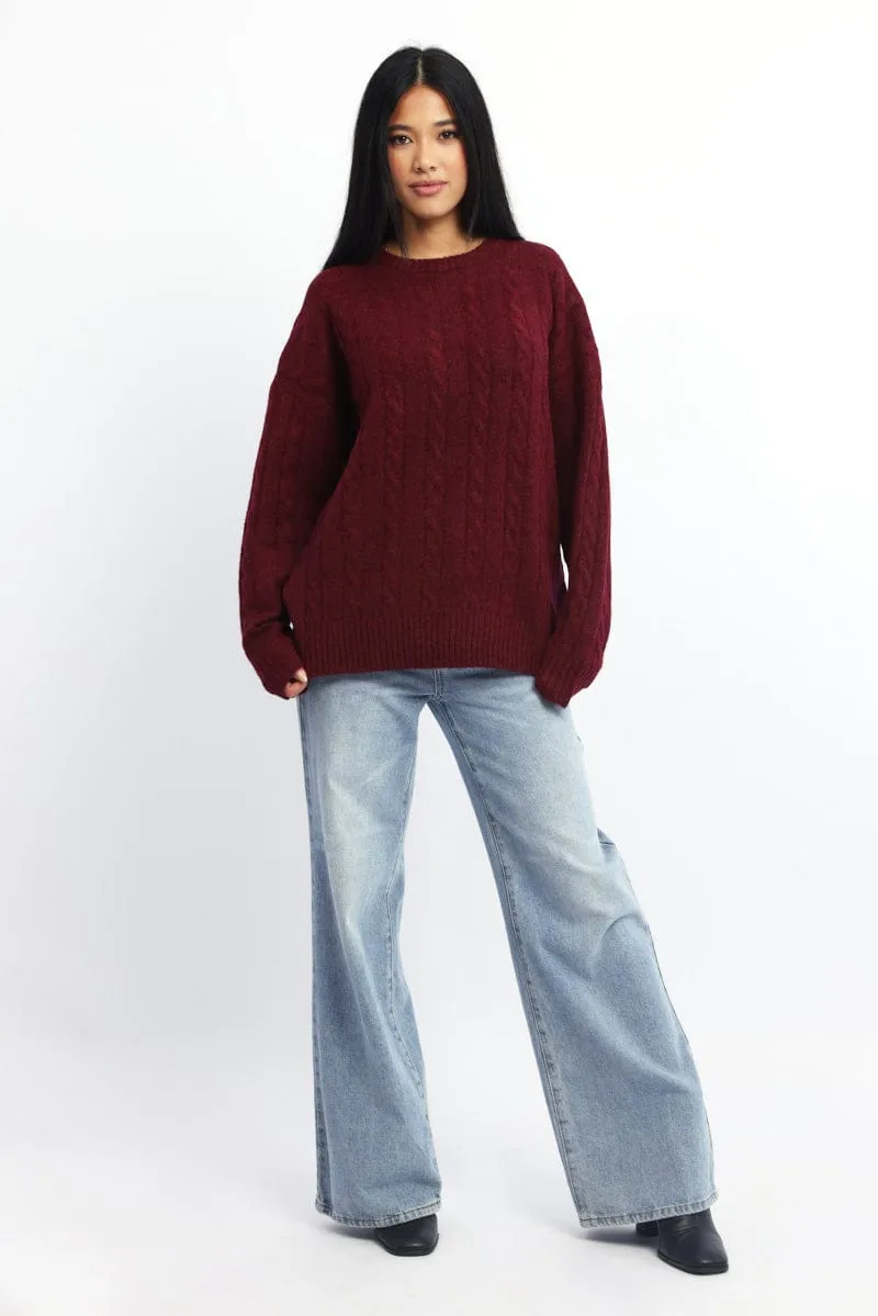 Red Knit Jumper Long Sleeve Cable sold by Ally Fashion product image thumbnail 2