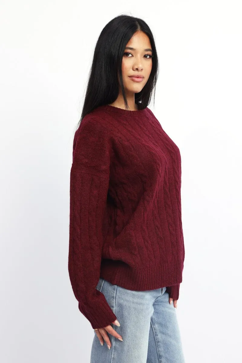 Red Knit Jumper Long Sleeve Cable sold by Ally Fashion product image thumbnail 3