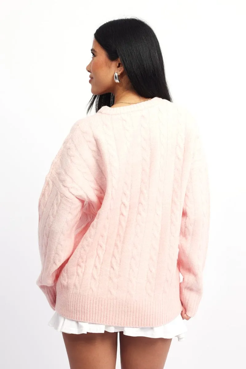 Pink Knit Jumper Long Sleeve Cable sold by Ally Fashion product image thumbnail 4