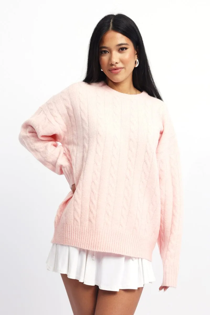 Pink Knit Jumper Long Sleeve Cable sold by Ally Fashion