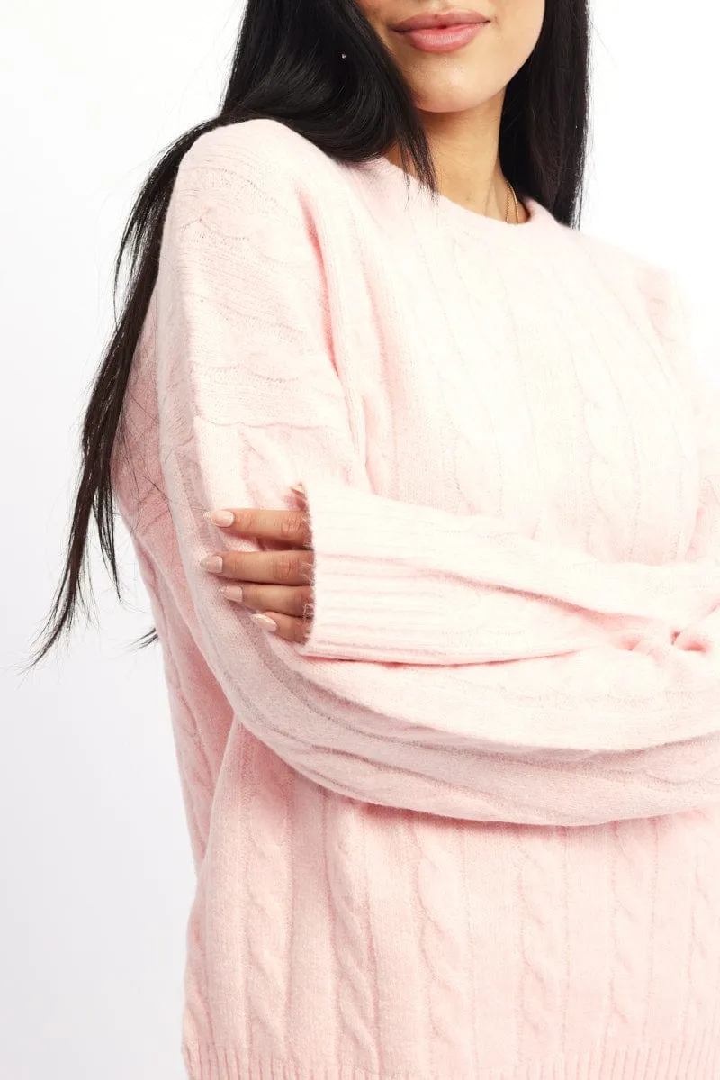 Pink Knit Jumper Long Sleeve Cable sold by Ally Fashion product image thumbnail 5