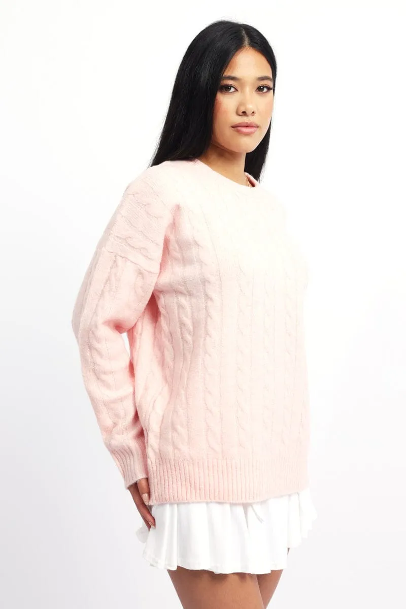 Pink Knit Jumper Long Sleeve Cable sold by Ally Fashion product image thumbnail 3