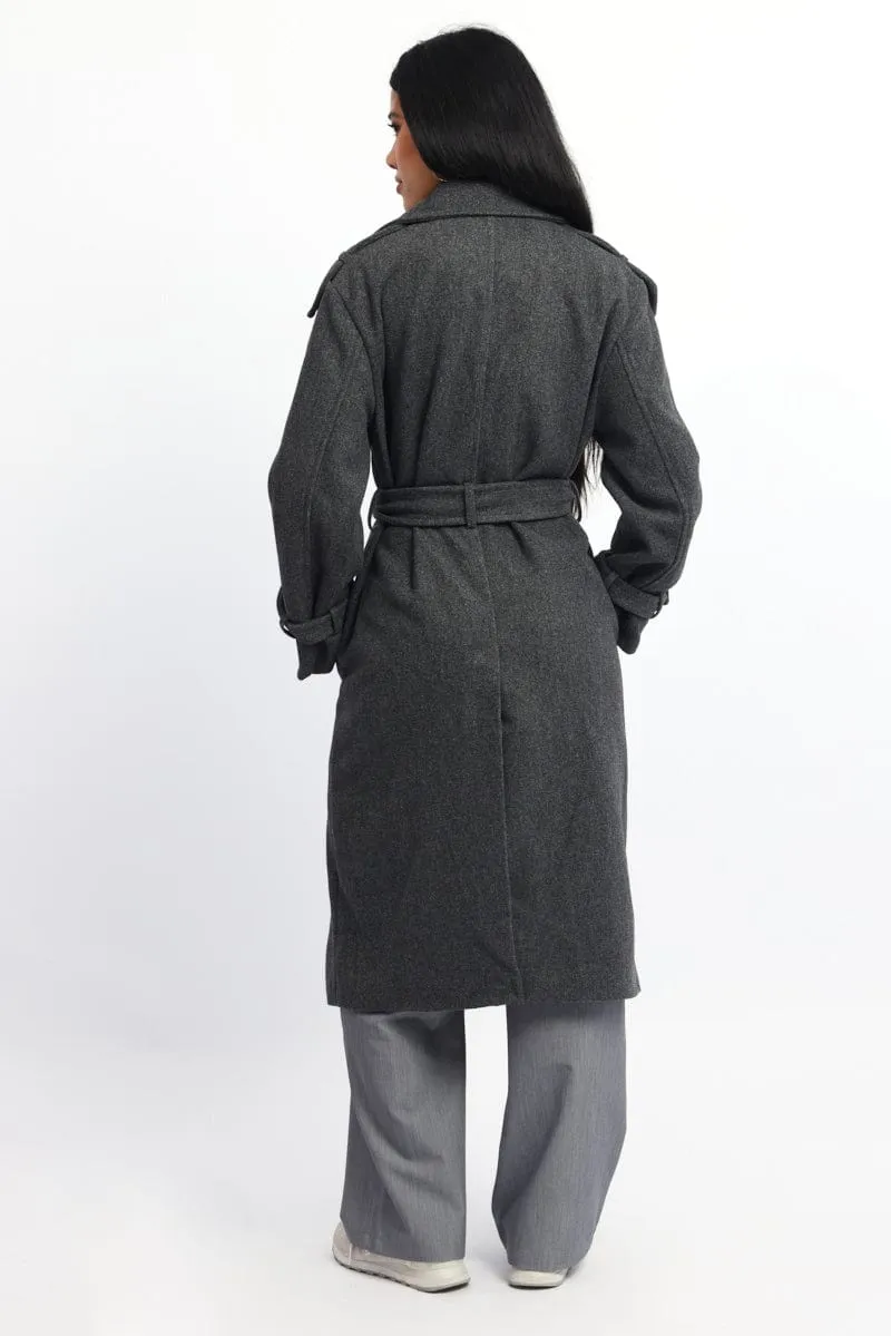 Grey Coat Long Sleeve Belted sold by Ally Fashion product image thumbnail 4