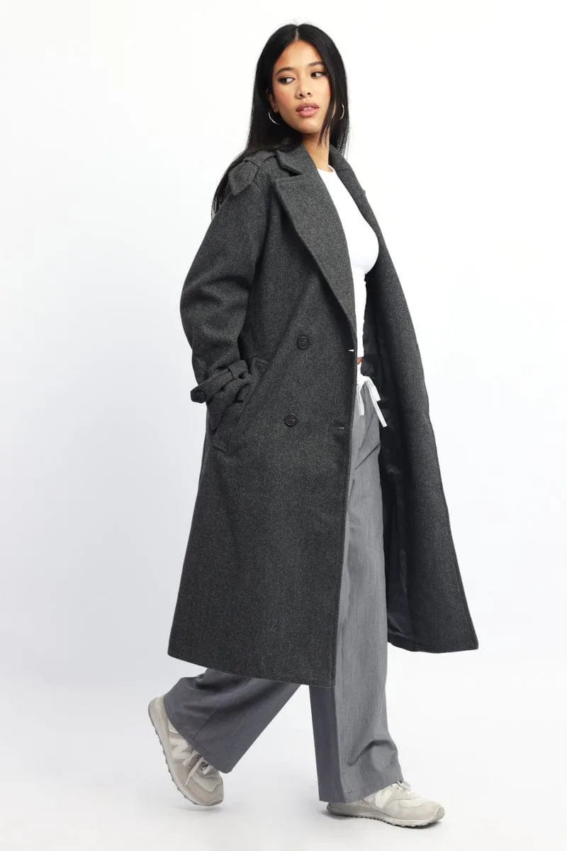 Grey Coat Long Sleeve Belted sold by Ally Fashion