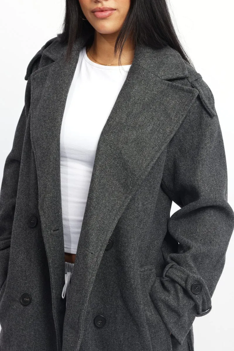 Grey Coat Long Sleeve Belted sold by Ally Fashion product image thumbnail 5