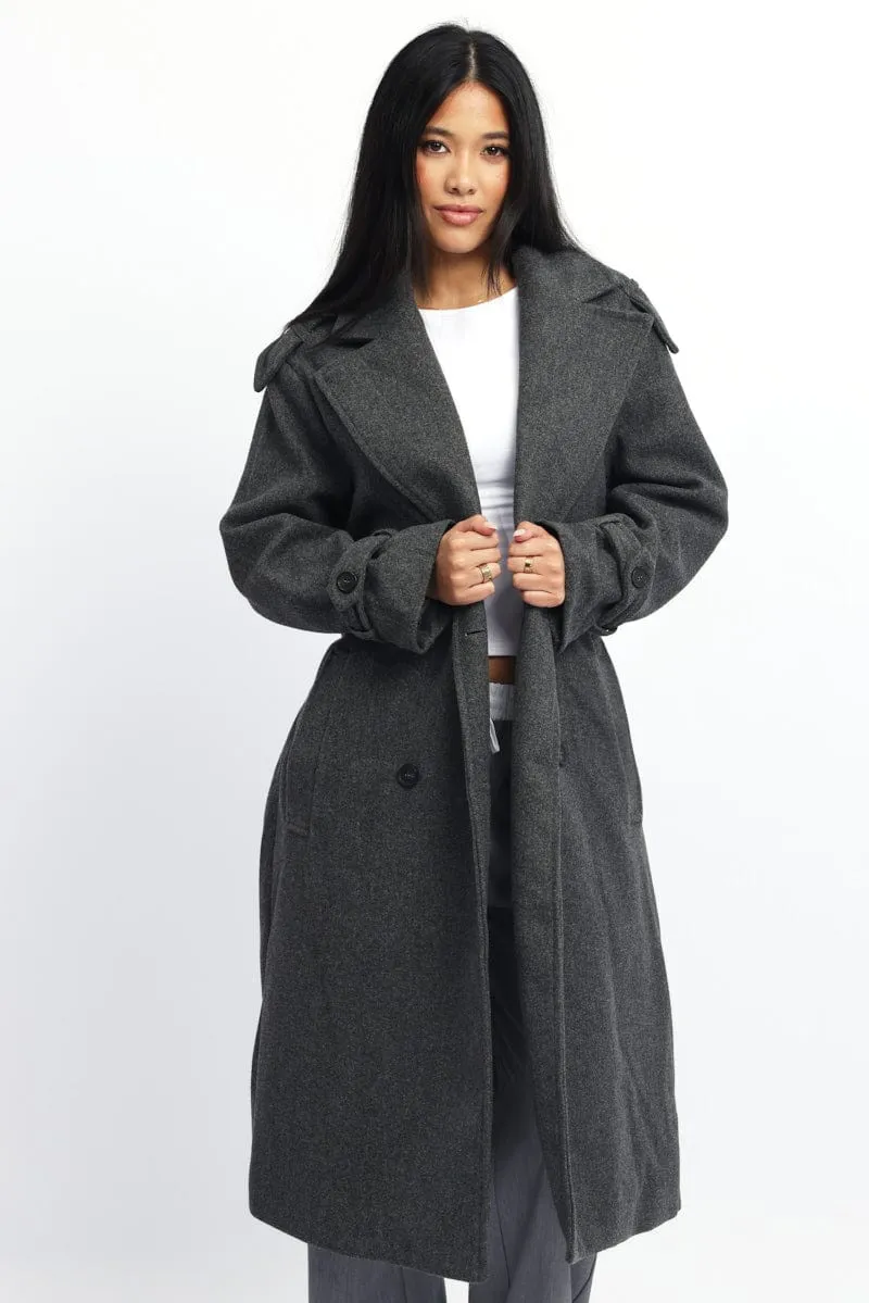 Grey Coat Long Sleeve Belted sold by Ally Fashion product image thumbnail 2