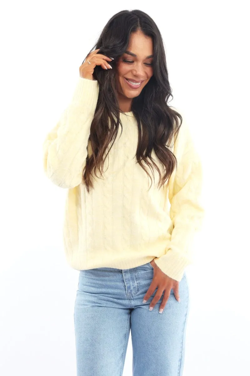 Yellow Knit Jumper Long Sleeve Cable sold by Ally Fashion