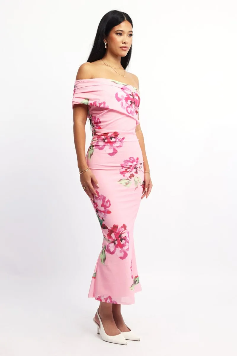 Pink Floral Bodycon Dress One Shoulder Mesh sold by Ally Fashion product image thumbnail 2