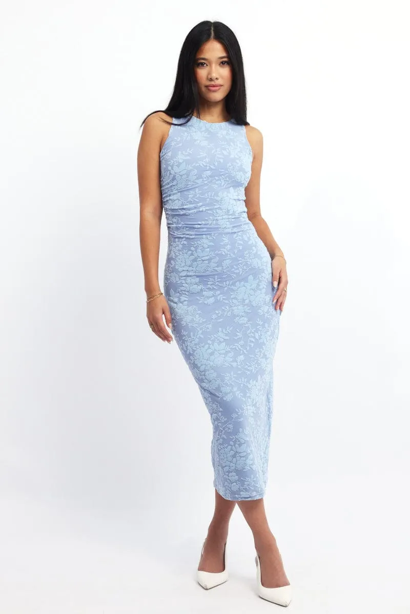 Blue Bodycon Dress Round Neck Sleeveless Burnout sold by Ally Fashion