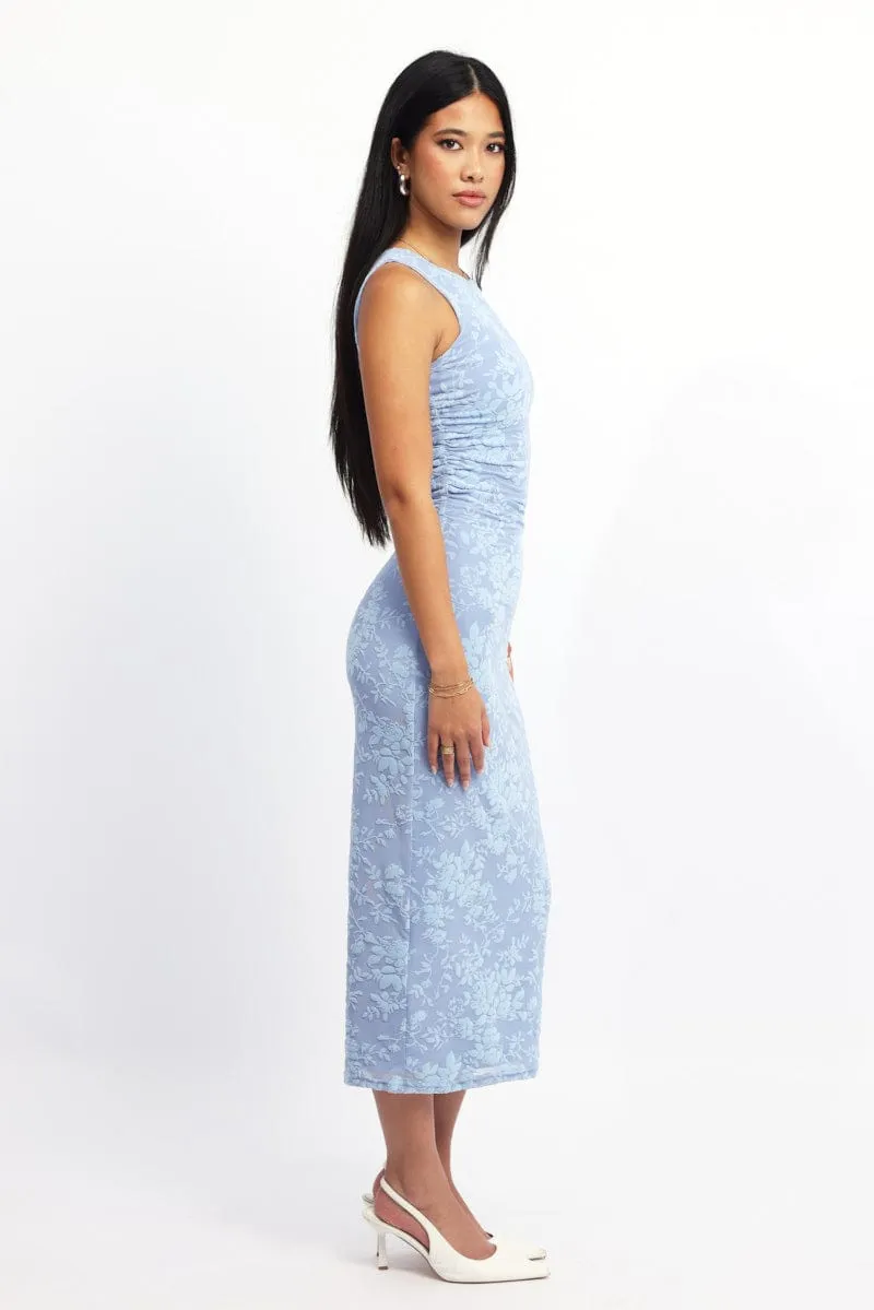 Blue Bodycon Dress Round Neck Sleeveless Burnout sold by Ally Fashion product image thumbnail 3