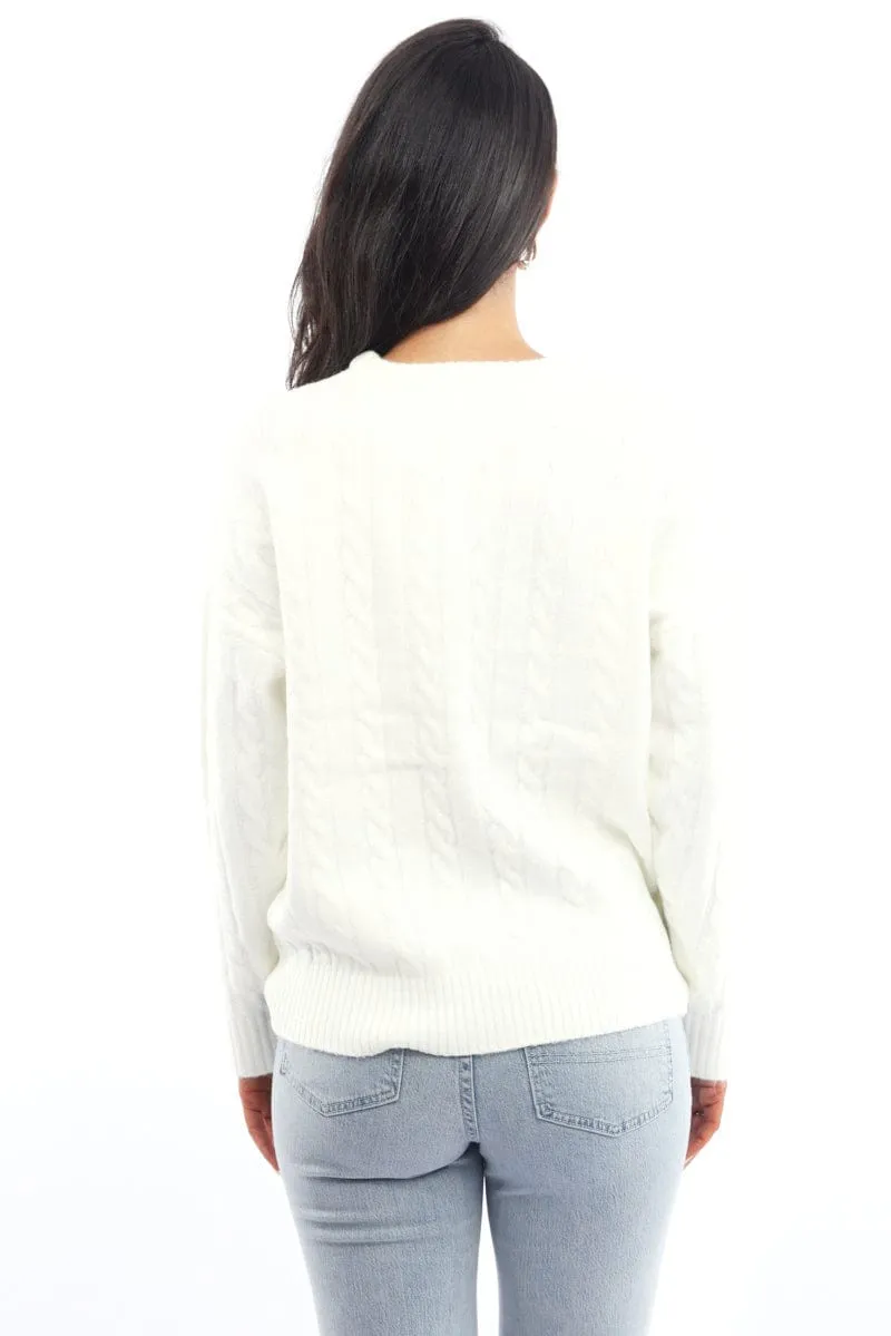 White Knit Jumper Long Sleeve Cable sold by Ally Fashion product image thumbnail 4