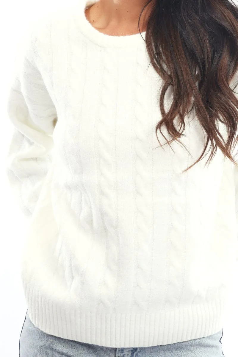 White Knit Jumper Long Sleeve Cable sold by Ally Fashion product image thumbnail 5