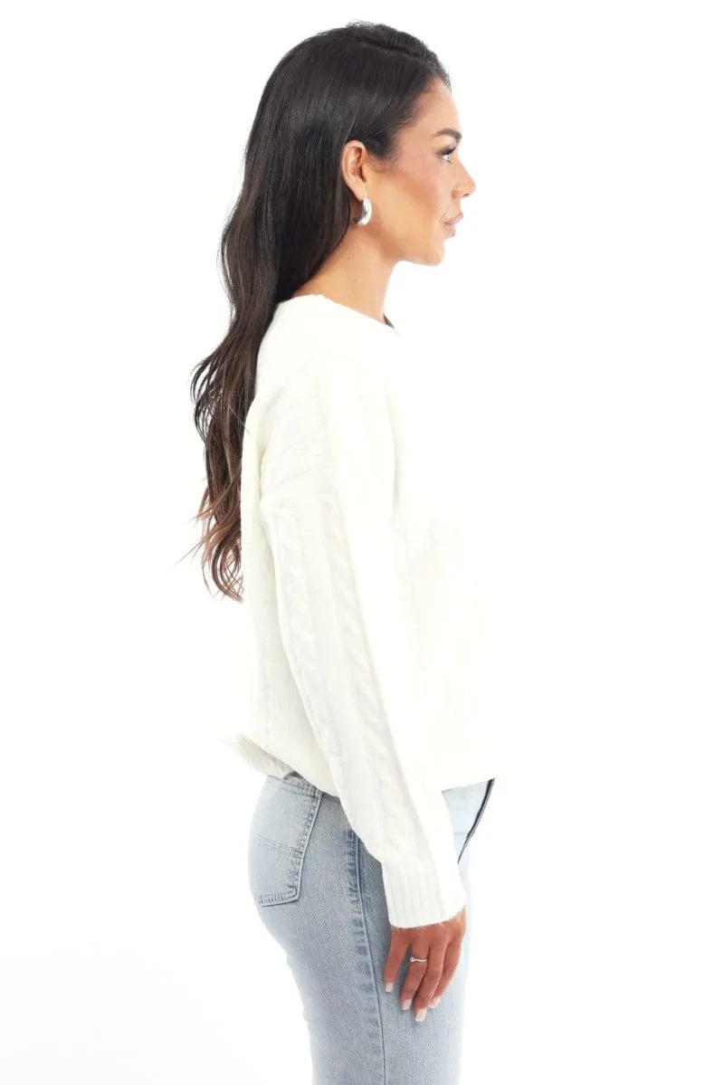 White Knit Jumper Long Sleeve Cable sold by Ally Fashion product image thumbnail 3