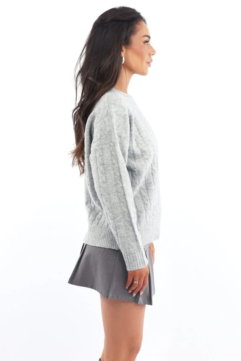 Grey Knit Jumper Long Sleeve Cable sold by Ally Fashion product image thumbnail 3