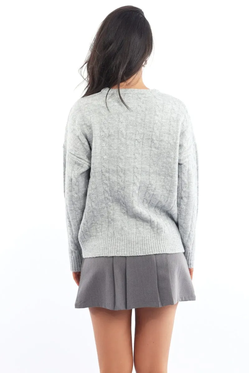 Grey Knit Jumper Long Sleeve Cable sold by Ally Fashion product image thumbnail 4