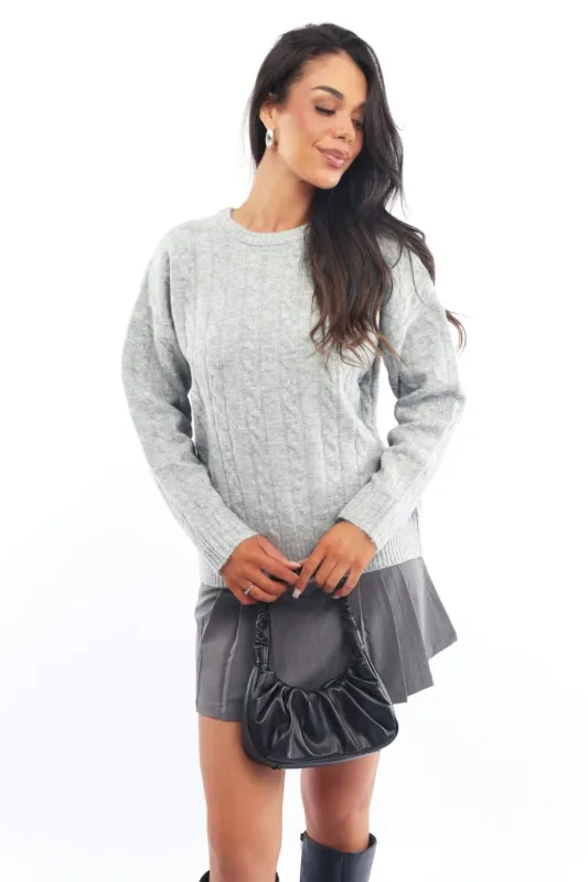 Grey Knit Jumper Long Sleeve Cable sold by Ally Fashion