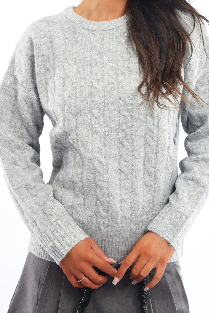 Grey Knit Jumper Long Sleeve Cable sold by Ally Fashion product image thumbnail 5