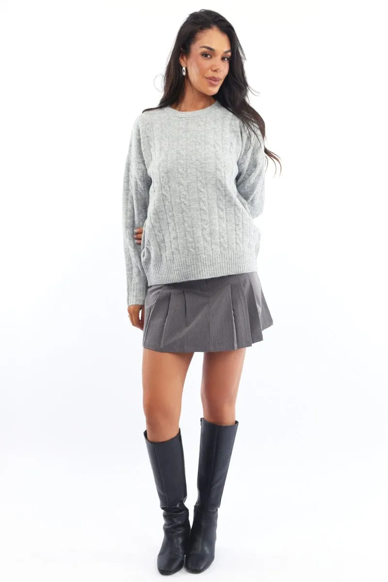Grey Knit Jumper Long Sleeve Cable sold by Ally Fashion product image thumbnail 2