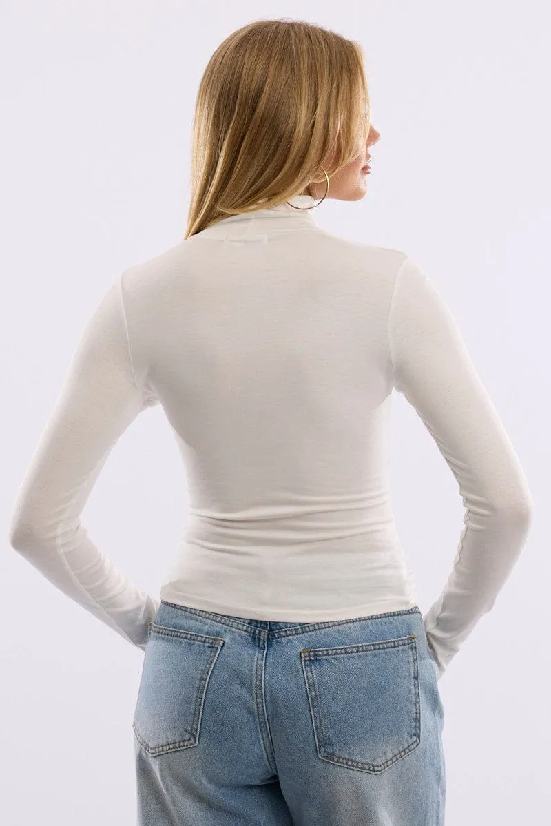 White Turtleneck Top Long Sleeve sold by Ally Fashion product image thumbnail 4