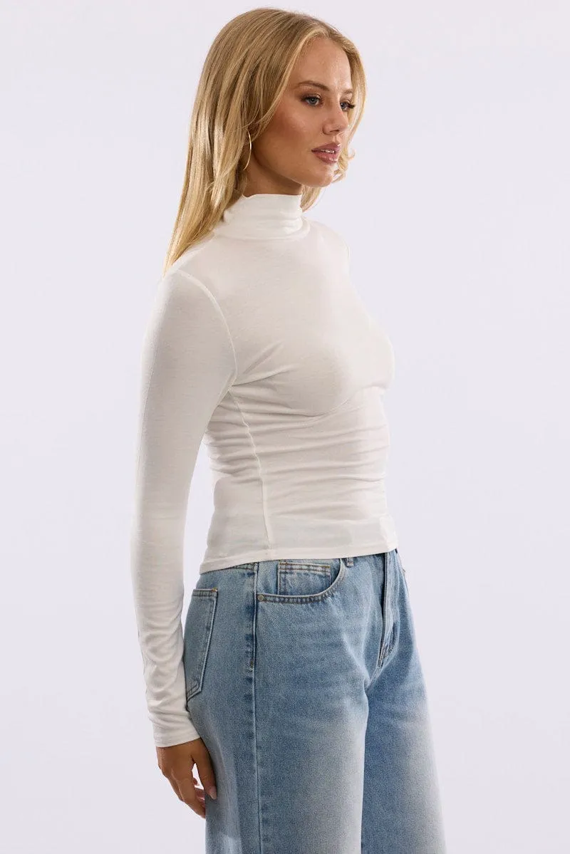 White Turtleneck Top Long Sleeve sold by Ally Fashion product image thumbnail 3