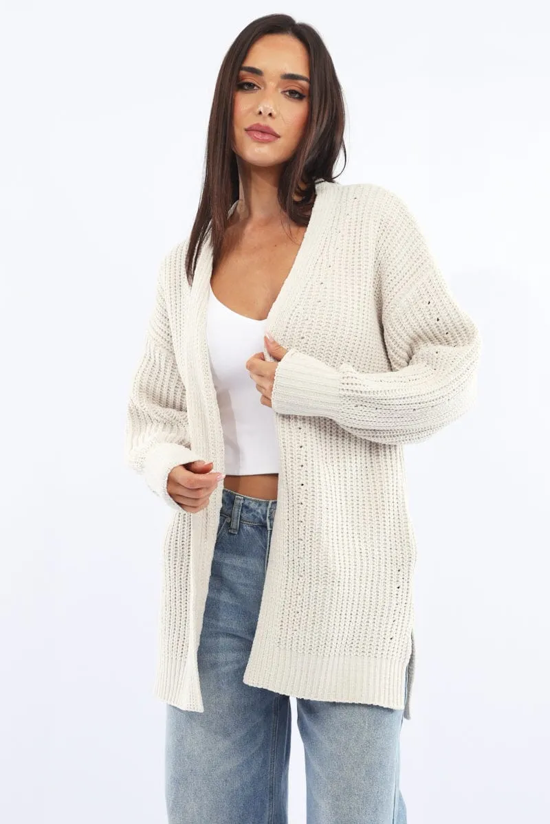 White Longline Chenile Cardigan sold by Ally Fashion