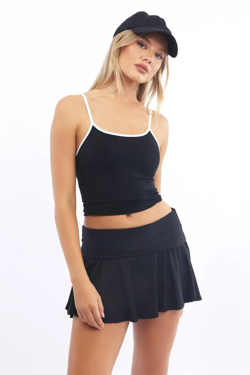 Black Singlet Top Contrast Binding Seamless sold by Ally Fashion