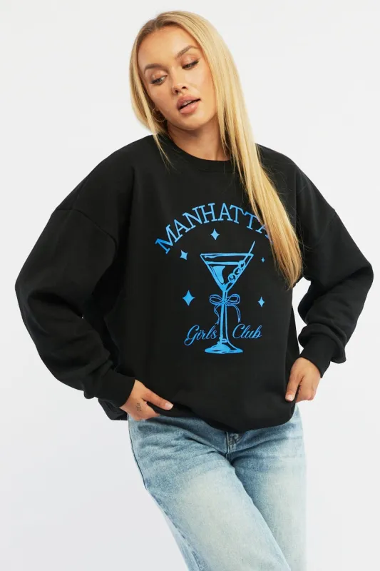 Black Graphic Sweater Long Sleeve sold by Ally Fashion