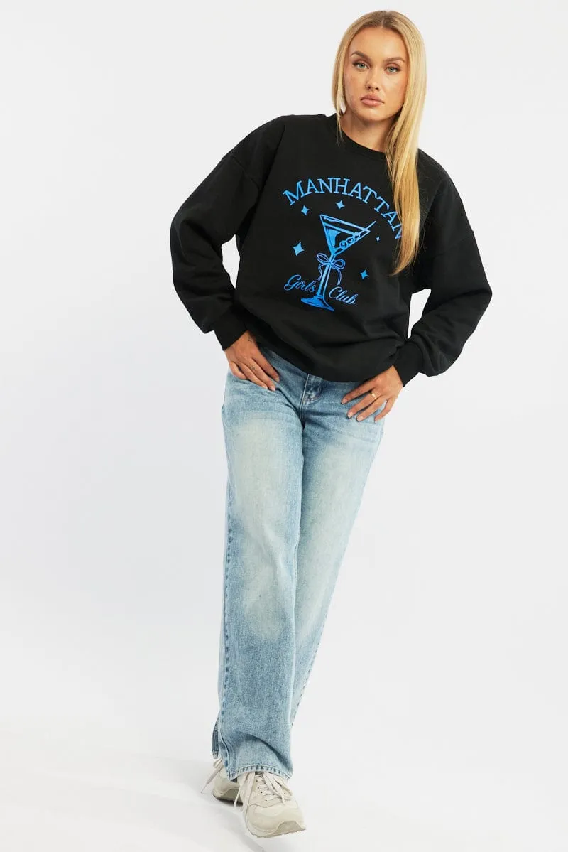 Black Graphic Sweater Long Sleeve sold by Ally Fashion product image thumbnail 2