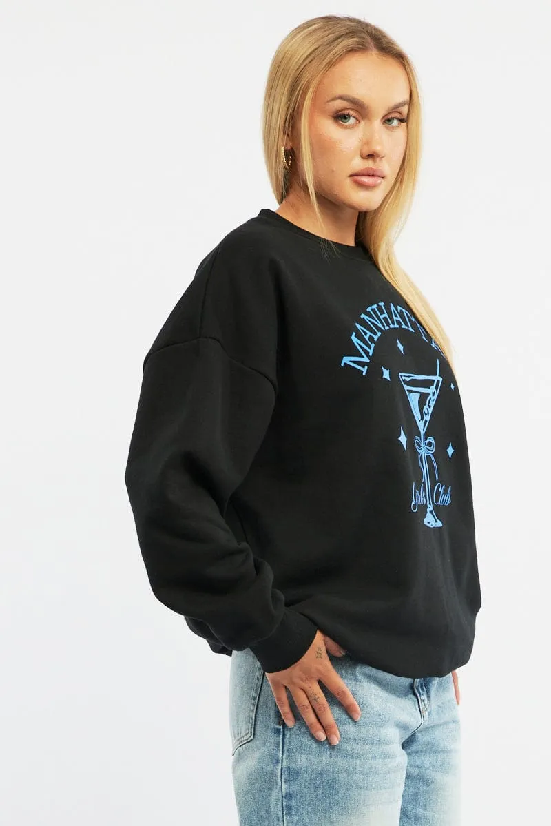 Black Graphic Sweater Long Sleeve sold by Ally Fashion product image thumbnail 3