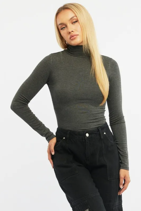 Grey Turtleneck Top Long Sleeve sold by Ally Fashion