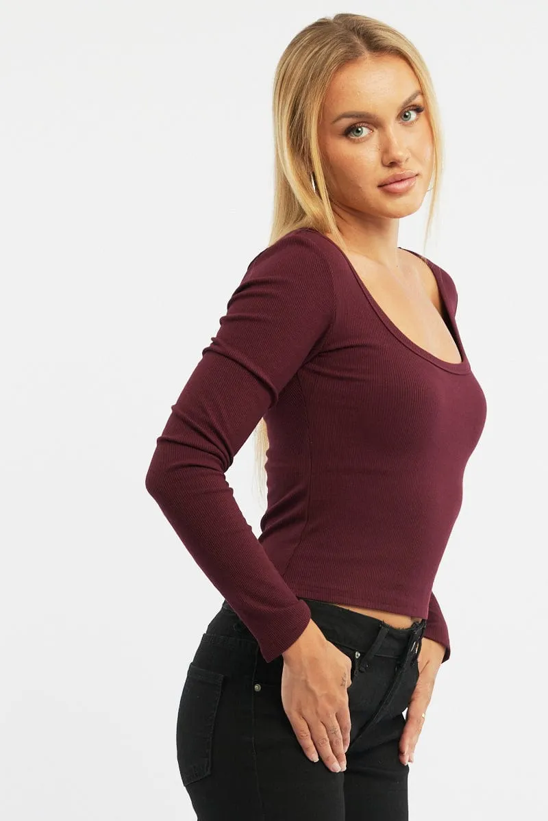 Red Rib Top Long Sleeve Scoop Neck Brushed sold by Ally Fashion product image thumbnail 3