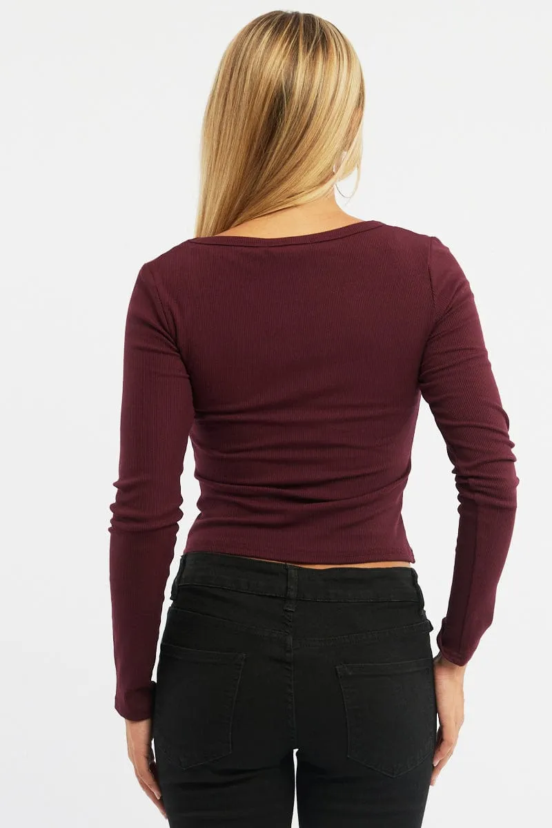 Red Rib Top Long Sleeve Scoop Neck Brushed sold by Ally Fashion product image thumbnail 4