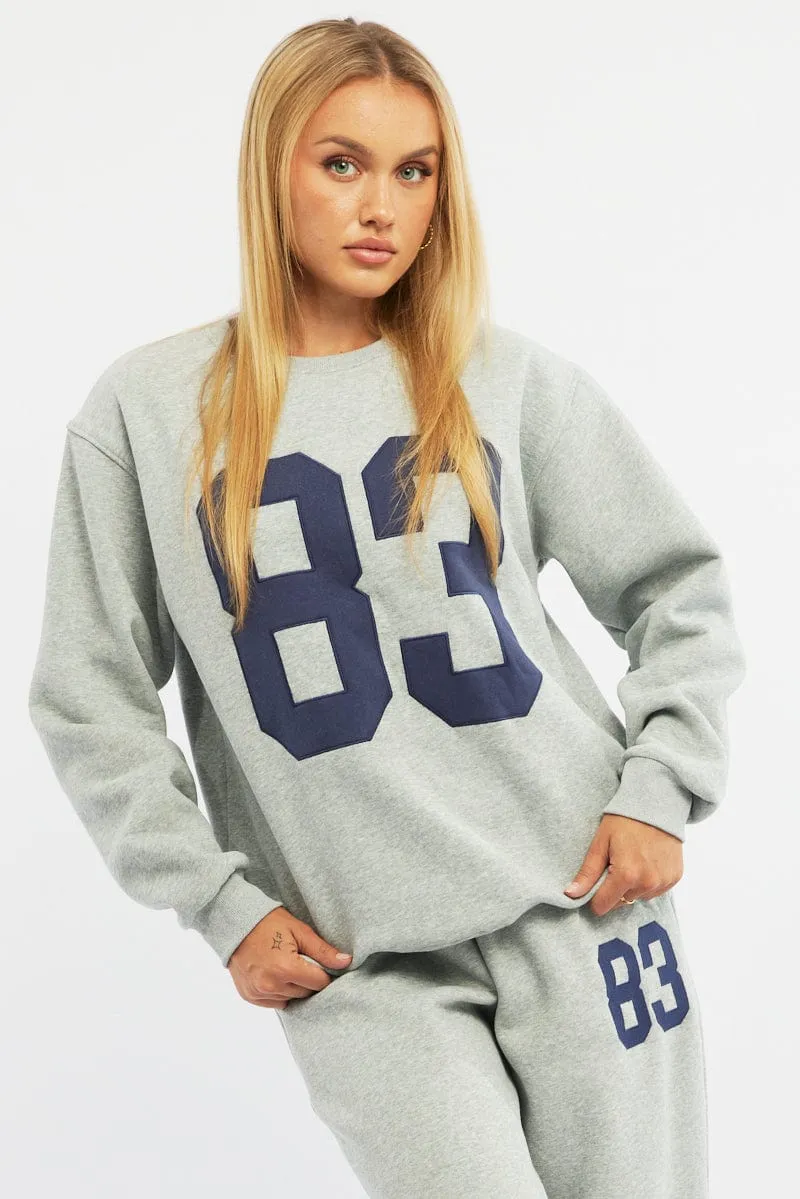 Grey Graphic Sweater Long Sleeve sold by Ally Fashion