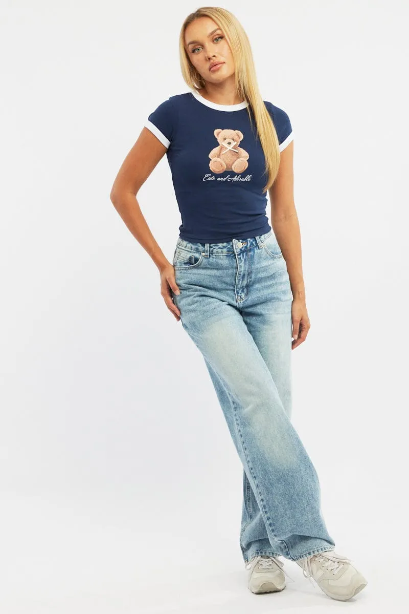 Blue Graphic Tee Short Sleeve sold by Ally Fashion product image thumbnail 2