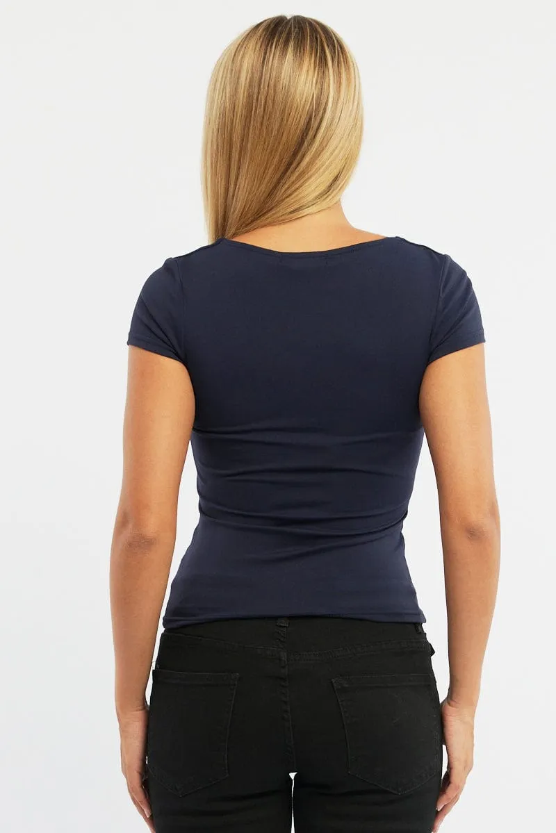 Blue Supersoft Top Short Sleeve Cross Over sold by Ally Fashion product image thumbnail 4