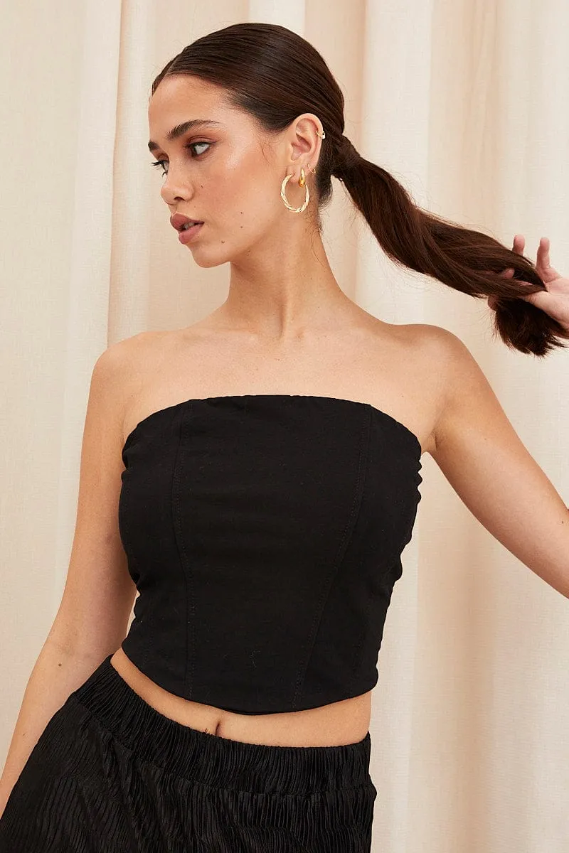 Black Corset Bandeau Crop Top sold by Ally Fashion