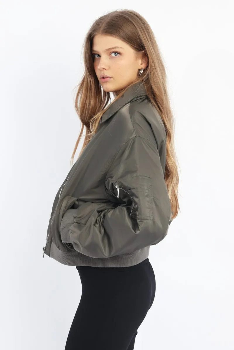 Grey Bomber Jacket Collared sold by Ally Fashion product image thumbnail 3