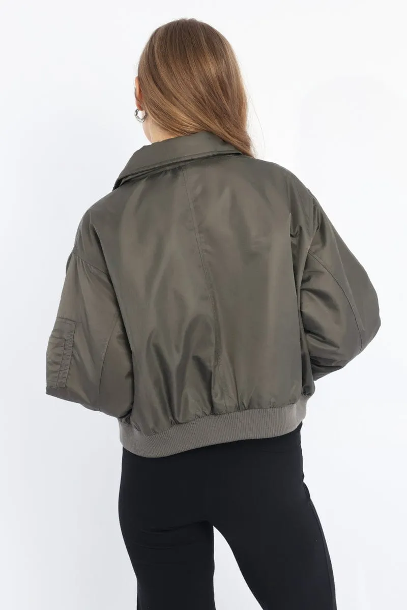 Grey Bomber Jacket Collared sold by Ally Fashion product image thumbnail 4