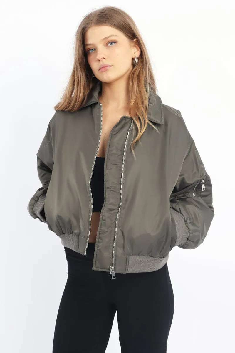 Grey Bomber Jacket Collared sold by Ally Fashion