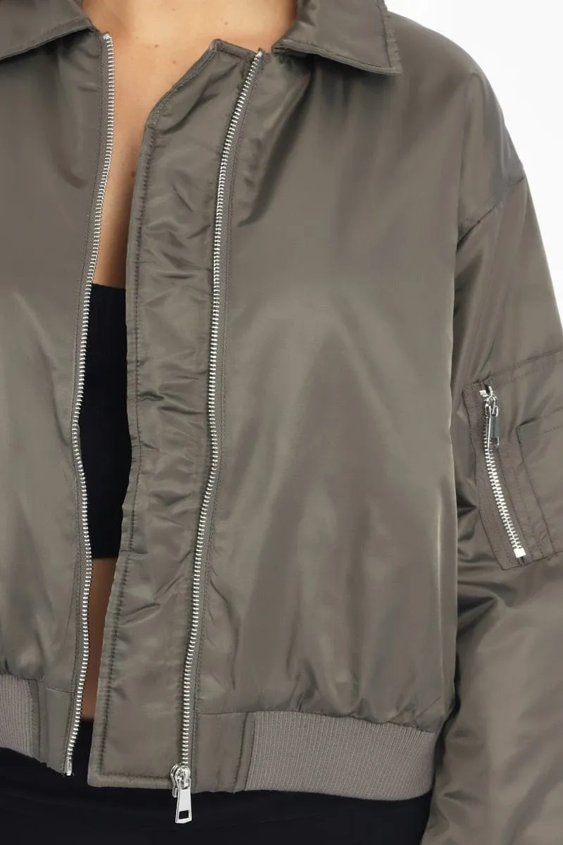 Grey Bomber Jacket Collared sold by Ally Fashion product image thumbnail 5