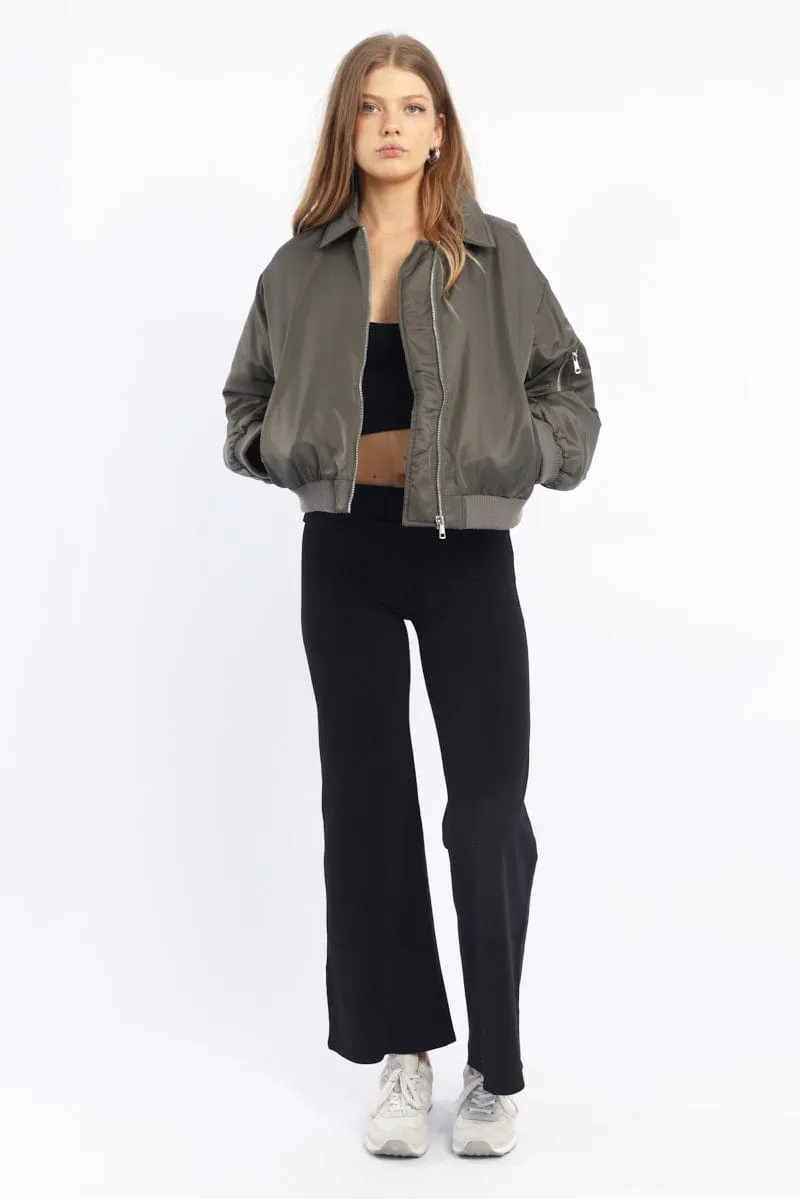 Grey Bomber Jacket Collared sold by Ally Fashion product image thumbnail 2