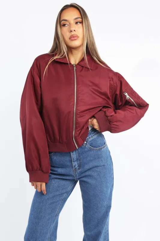 Red Bomber Jacket Collared sold by Ally Fashion